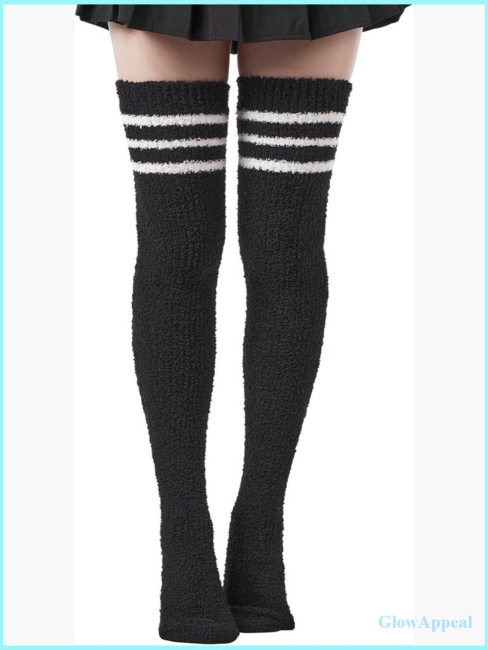Striped Thigh High Socks Coral Fleece Fuzzy Over Knee Leg Warmers Cozy